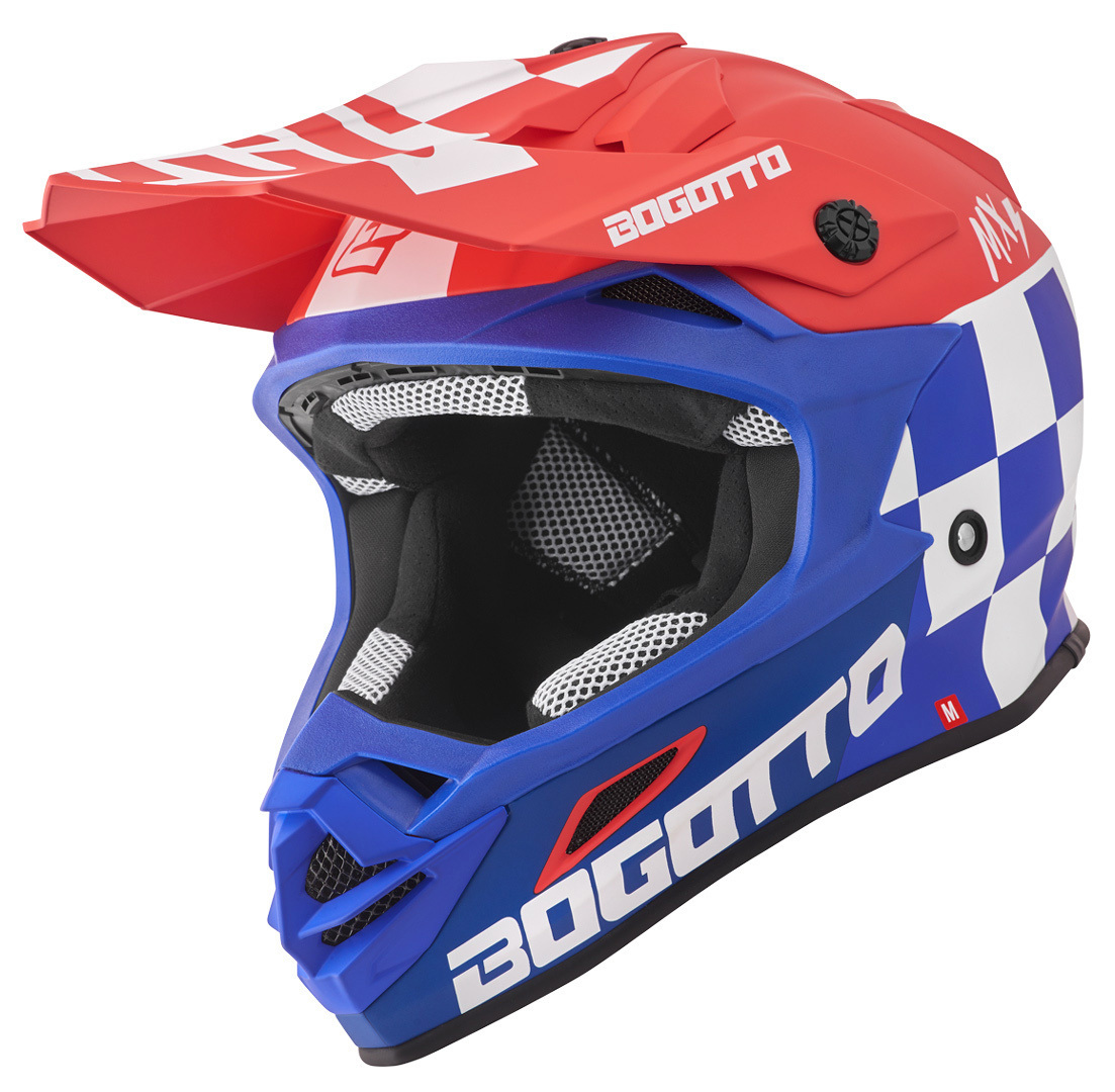 Bogotto V328 Xadrez Carbon Motorcross helm, wit-rood-blauw, afmeting XL