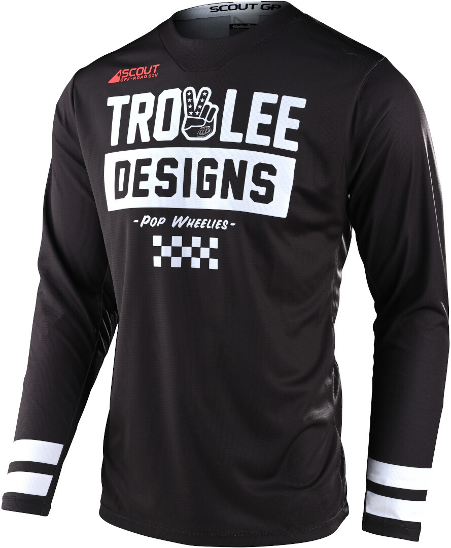 Troy Lee Designs Scout GP Peace & Wheelies Motocross Jersey, black-white, Size S, black-white, Size S
