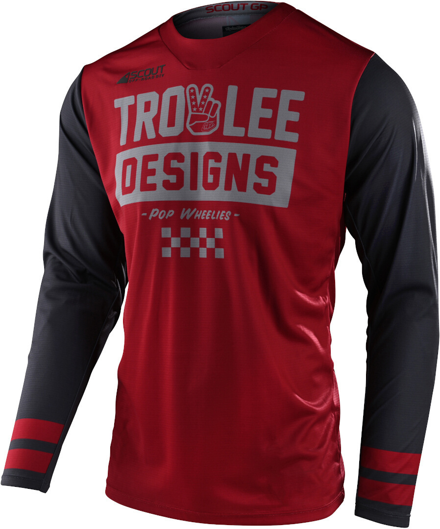 Troy Lee Designs Scout GP Peace & Wheelies Motocross Jersey, black-red, Size XS, black-red, Size XS