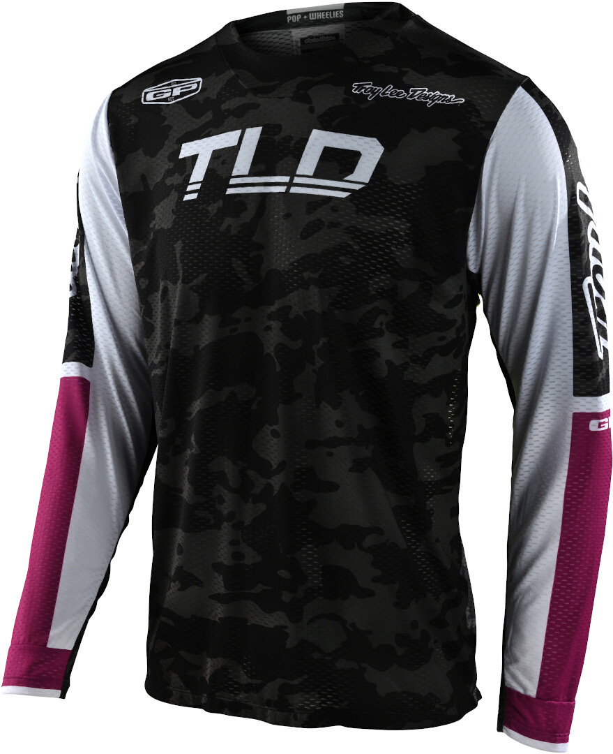Troy Lee Designs GP Air Veloce Camo Motocross Jersey, black-white-green, Size S, black-white-green, Size S