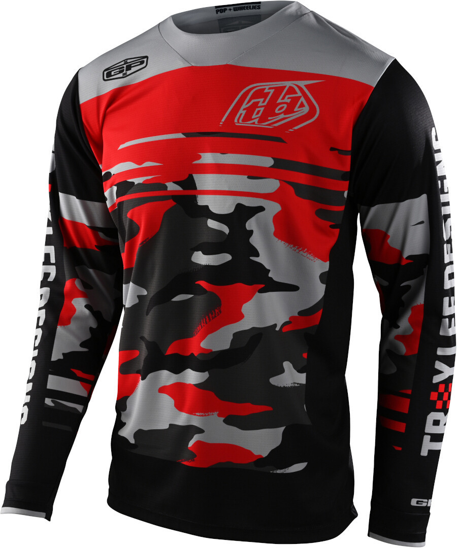 Troy Lee Designs GP Formula Camo Motocross Jersey, black-grey-red, Size S, black-grey-red, Size S