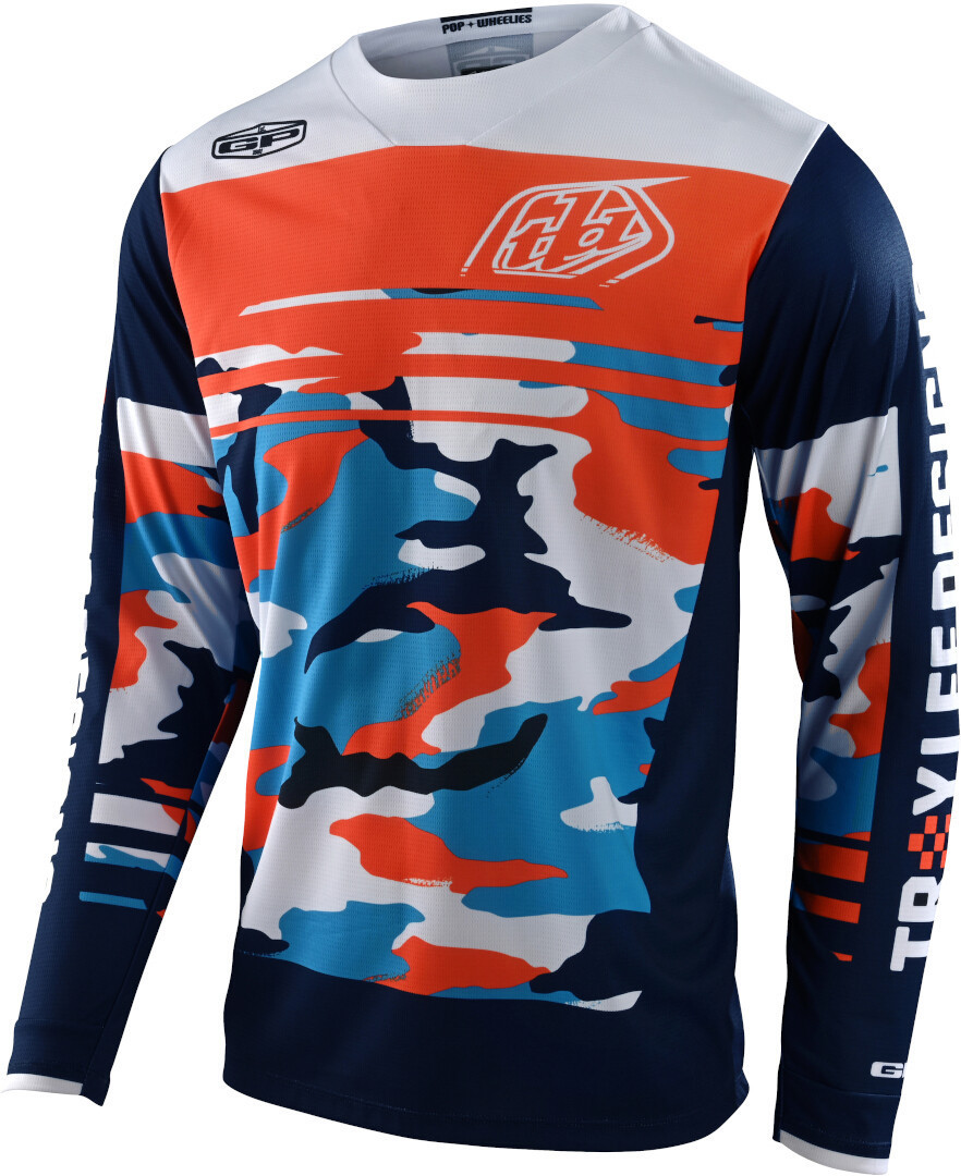 Troy Lee Designs GP Formula Camo Youth Motocross Jersey, white-blue, Size S, white-blue, Size S