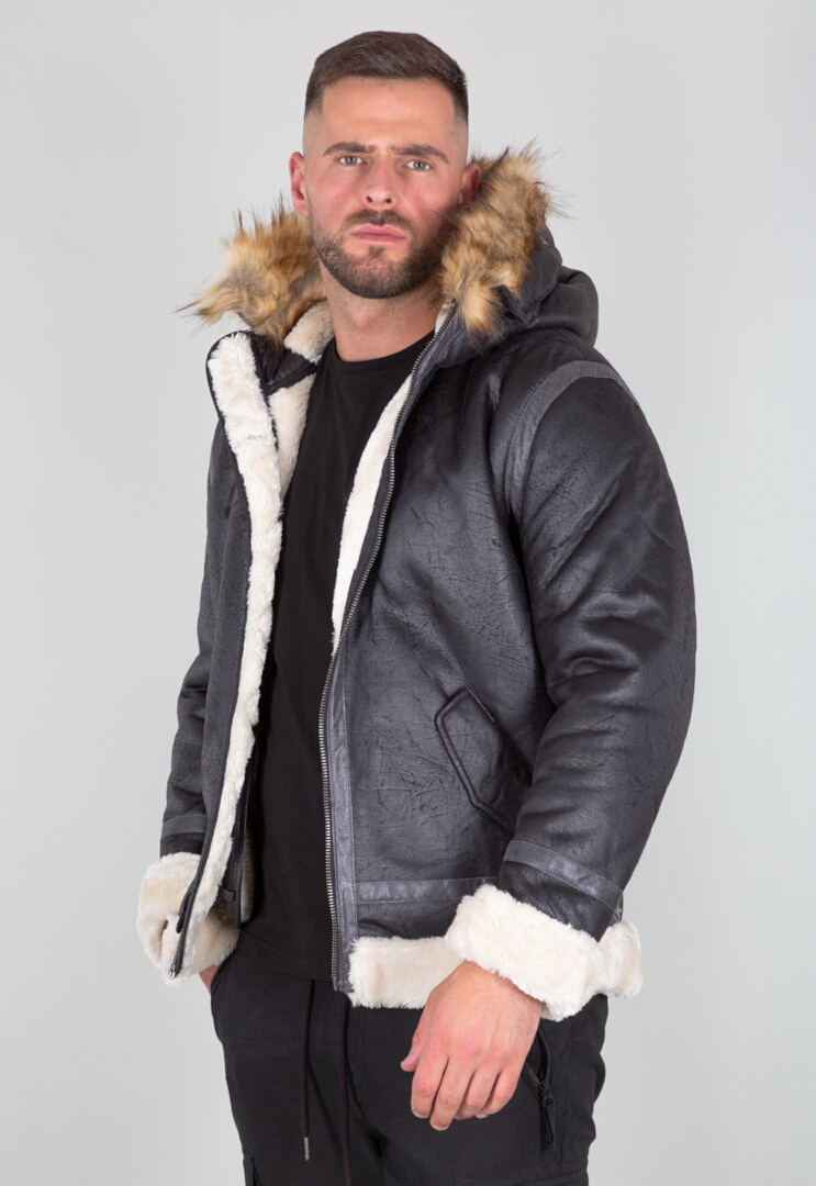 Alpha Industries B3 FL Hooded Jacka, svart, storlek 3XL