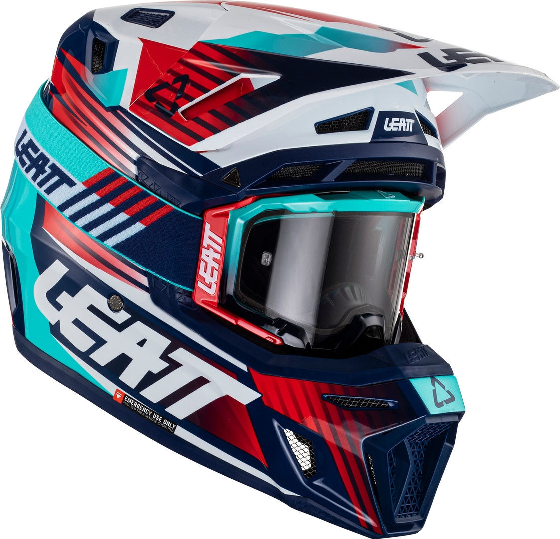 Image of Leatt Moto 8.5 V22 Composite Casco da motocross con occhiali, rosso-blu, dimensione XL