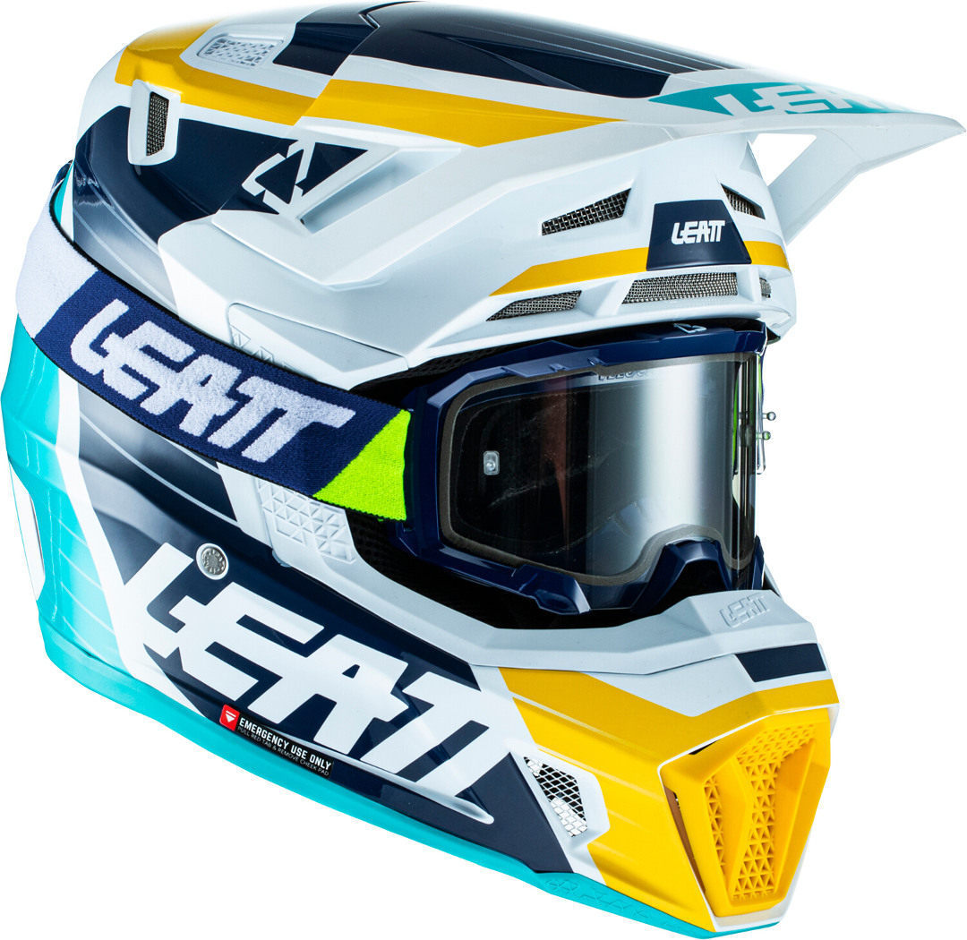 Leatt Moto 7.5 V22 Motocross Helmet with Goggles, white-blue, Size S, white-blue, Size S