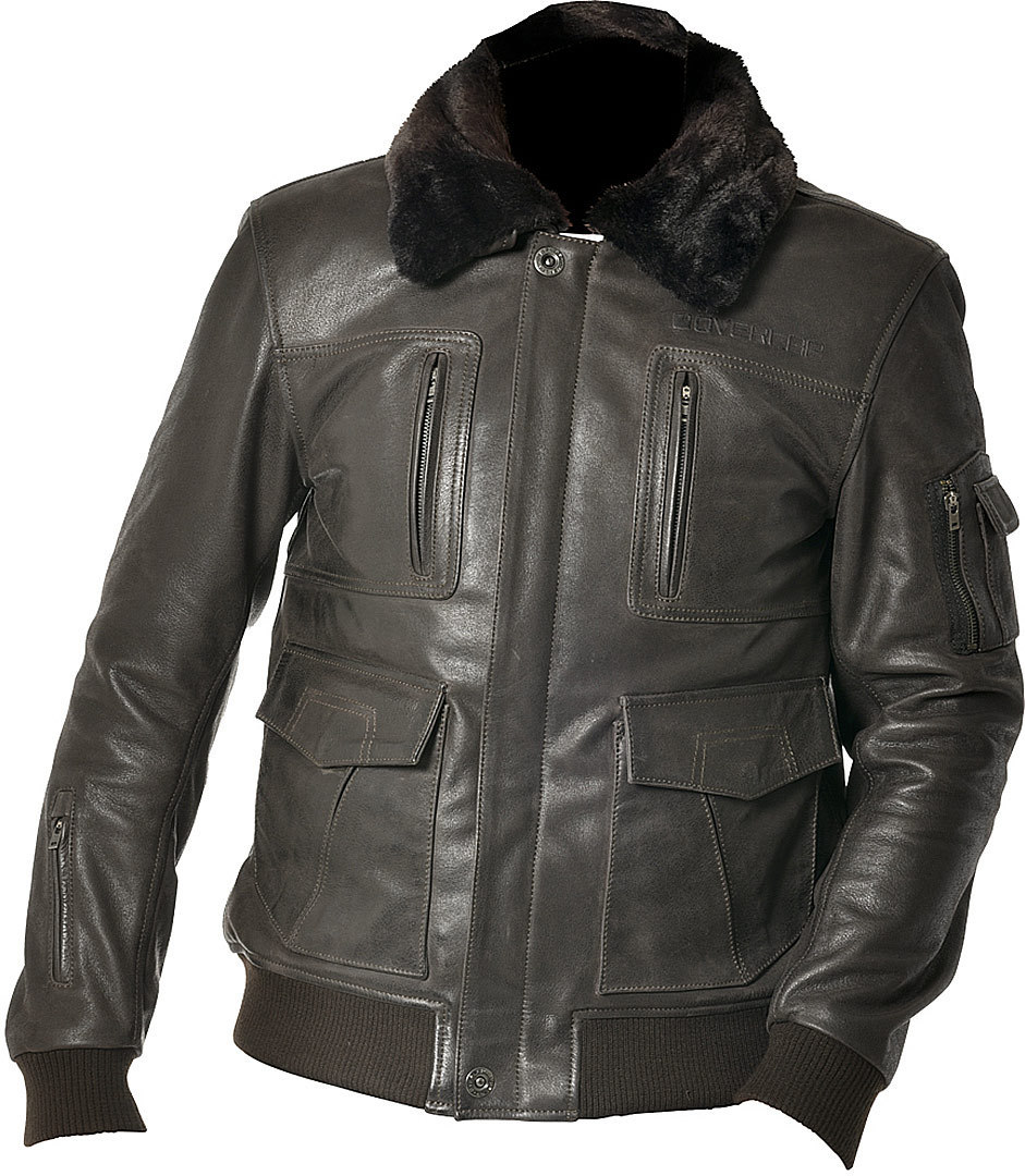 Overlap Taylor Motorfiets lederen jas, bruin, afmeting 2XL