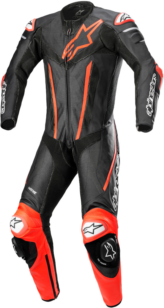 Alpinestars Fusion 1-Teiler Motorrad Lederkombi, schwarz-rot, Größe 50, schwarz-rot, Größe 50