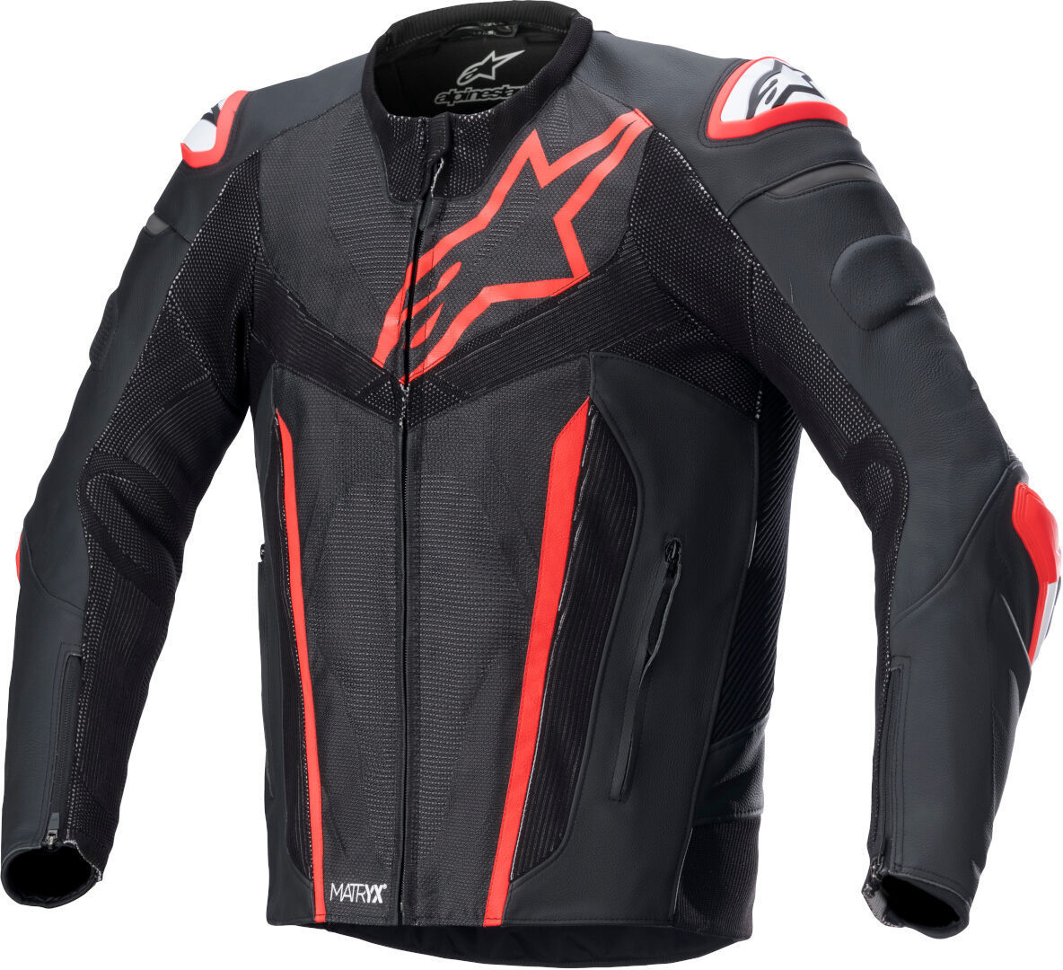 Alpinestars Fusion Motorfiets lederen jas, zwart-rood, afmeting 54