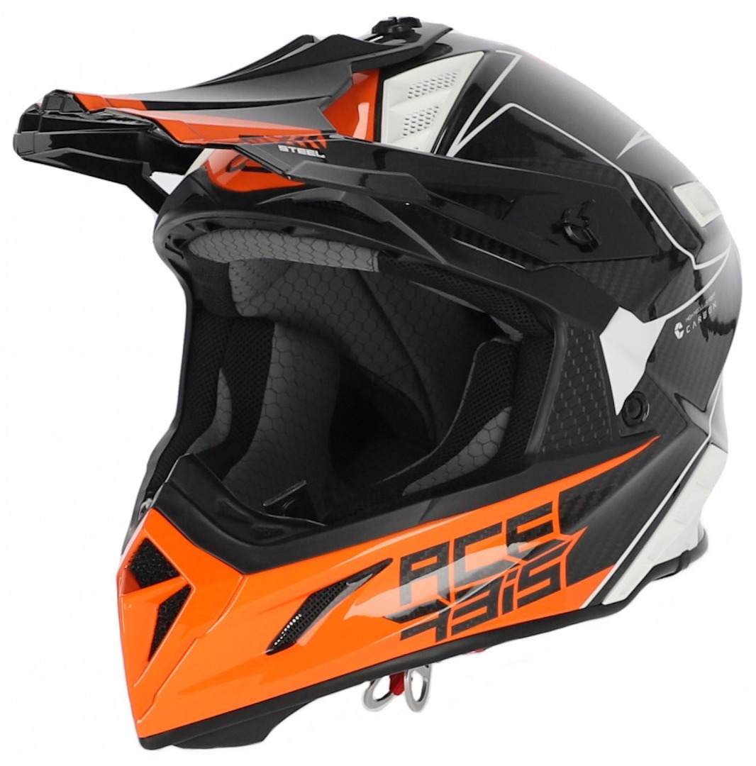 Image of Acerbis Steel Carbon Grafics Casco Motocross, nero-bianco-arancione, dimensione XL
