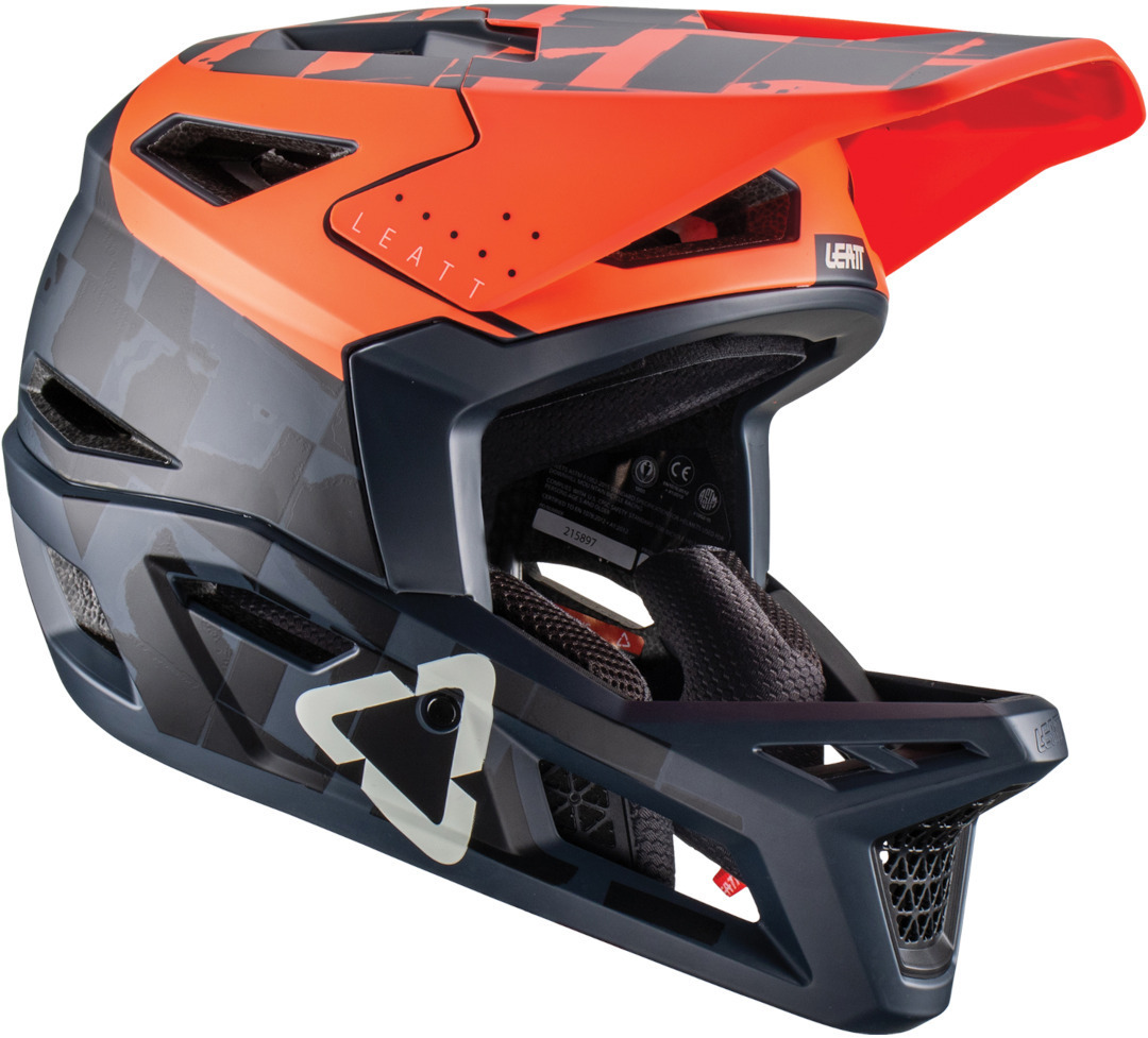 Side view of Leatt MTB Gravity 4.0 Orange/Black Downhill Helmet, black-orange, Size L for Men