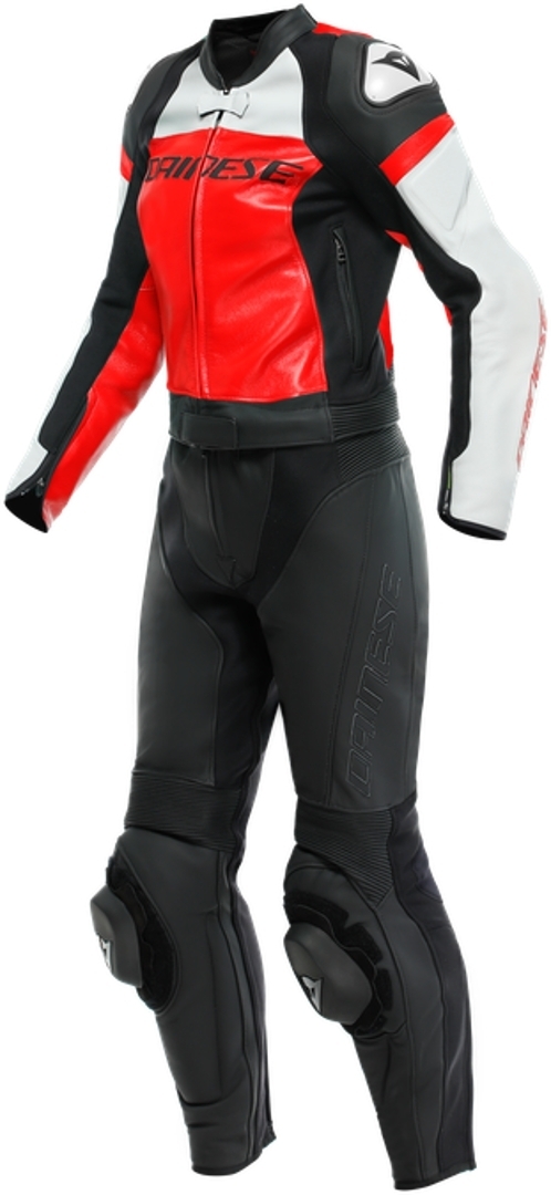 Dainese Mirage Женский мотоциклетный кожаный костюм из двух частей Черный/Красный/Белый 40 