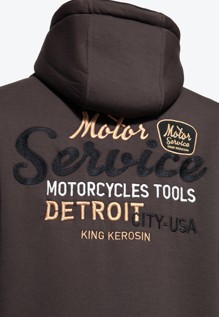 Side view of King Kerosin Detroit Motor Service Adventure Jacket, brown, Size S for Men