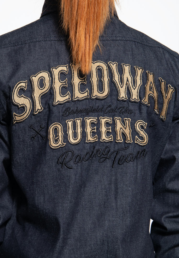 Side view of Queen Kerosin Speedway Queens Ladies Shirt, blue, Size 2XL for Women