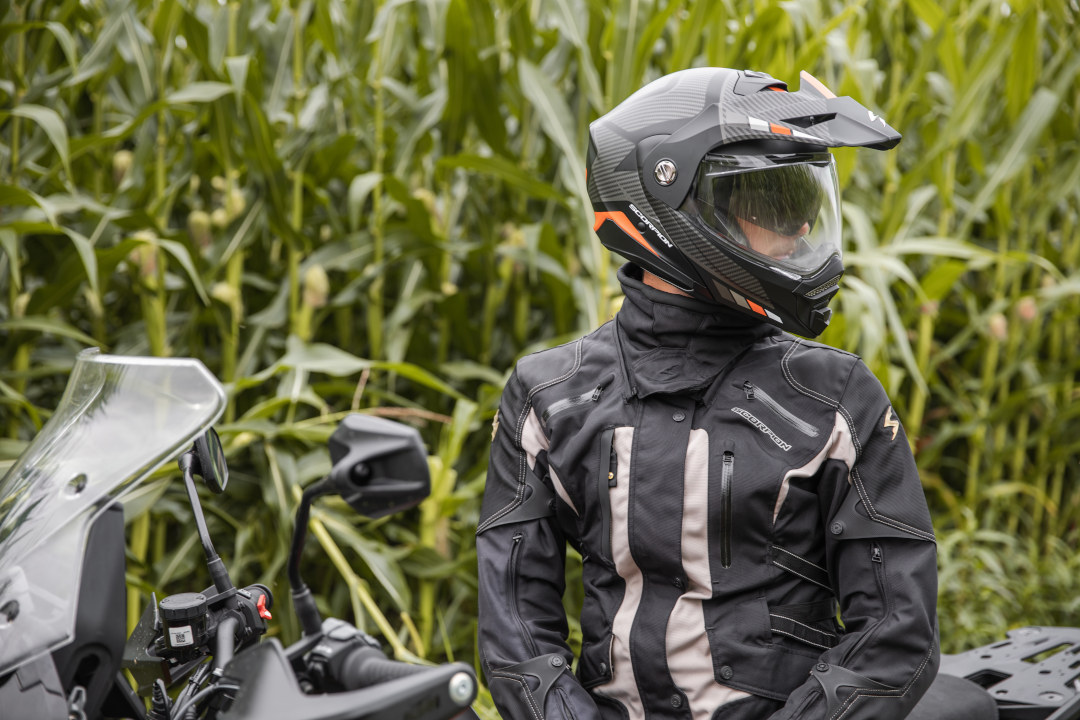 Side view of Scorpion ADX-2 Camino Helmet, black-orange, Size XS 54 55 for Men