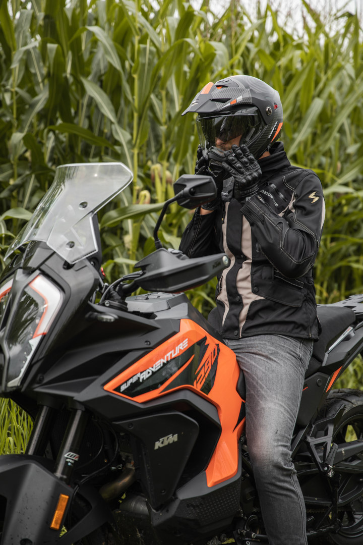 Side view of Scorpion ADX-2 Camino Helmet, black-orange, Size XS 54 55 for Men