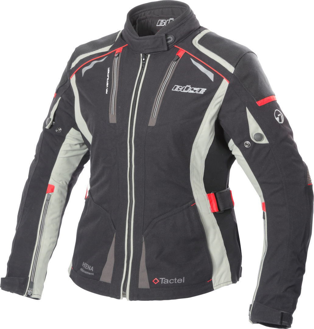 Büse Linda Ladies Motorcycle Textile Jacket, black-grey-red, Size 34 for Women, black-grey-red, Size 34 for Women