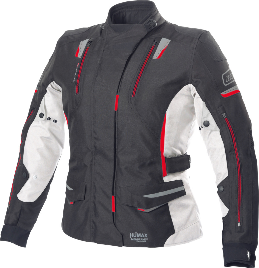 Büse Jana Ladies Motorcycle Textile Jacket, black-white-red, Size 42 for Women, black-white-red, Size 42 for Women