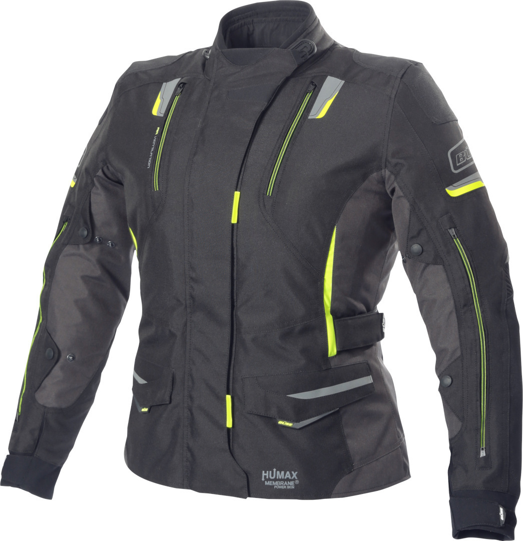 Büse Jana Ladies Motorcycle Textile Jacket, black-grey-yellow, Size 36 for Women, black-grey-yellow, Size 36 for Women
