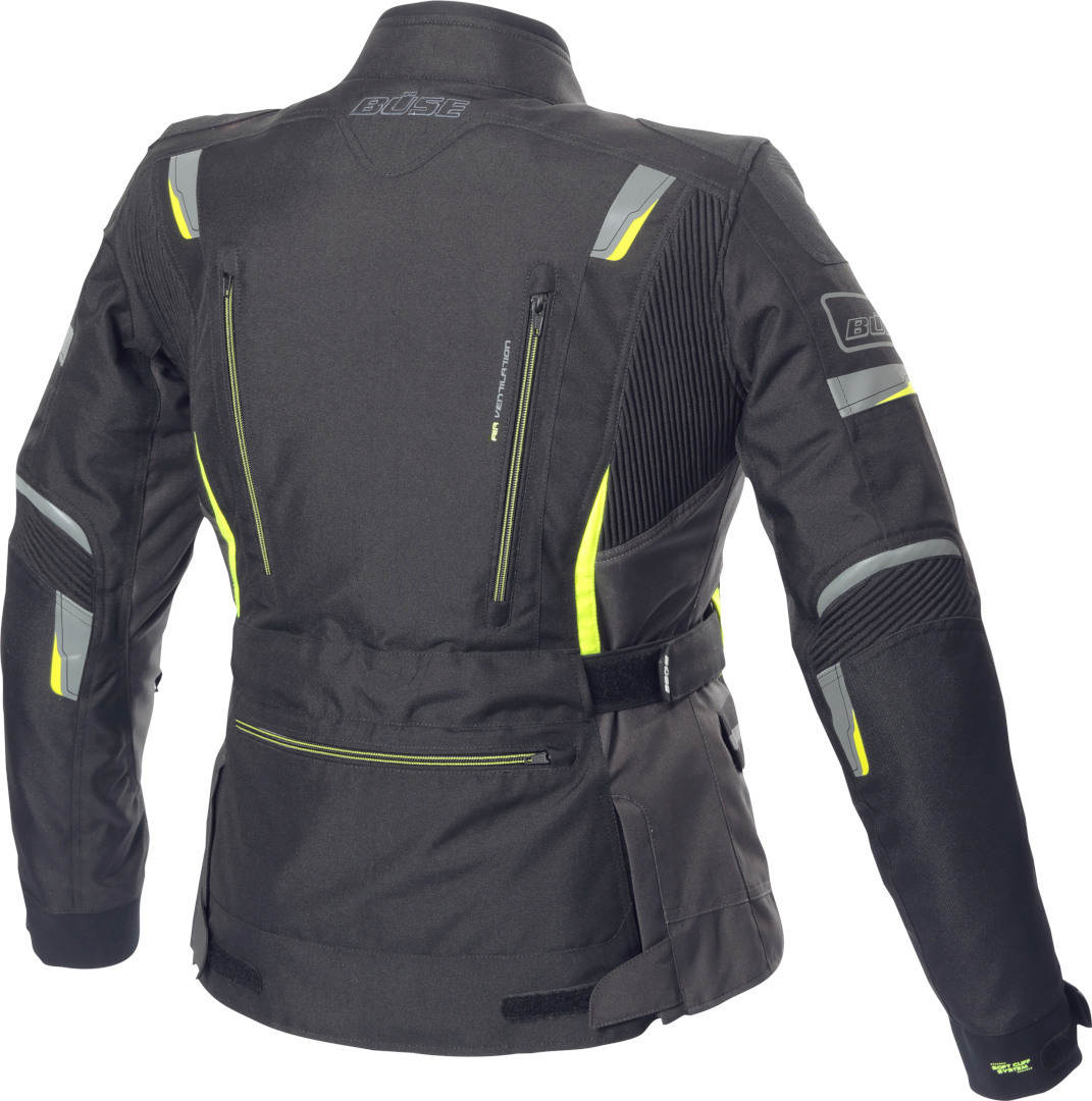 Side view of Büse Jana Ladies Motorcycle Textile Jacket, black-grey-yellow, Size 38 for Women