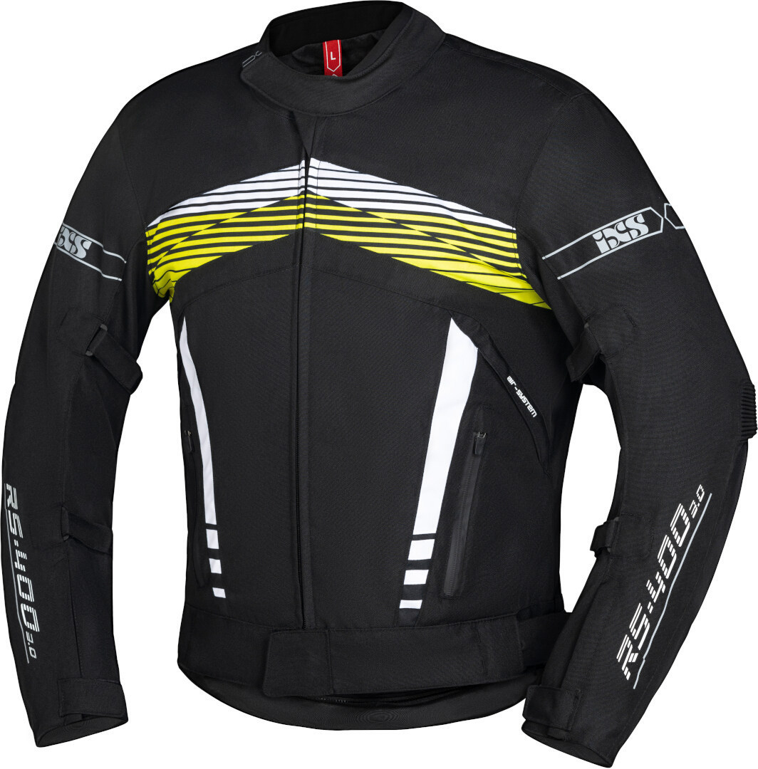 IXS RS-400-ST 3.0 Motorcycle Textile Jacket, black-white-yellow, Size S, black-white-yellow, Size S