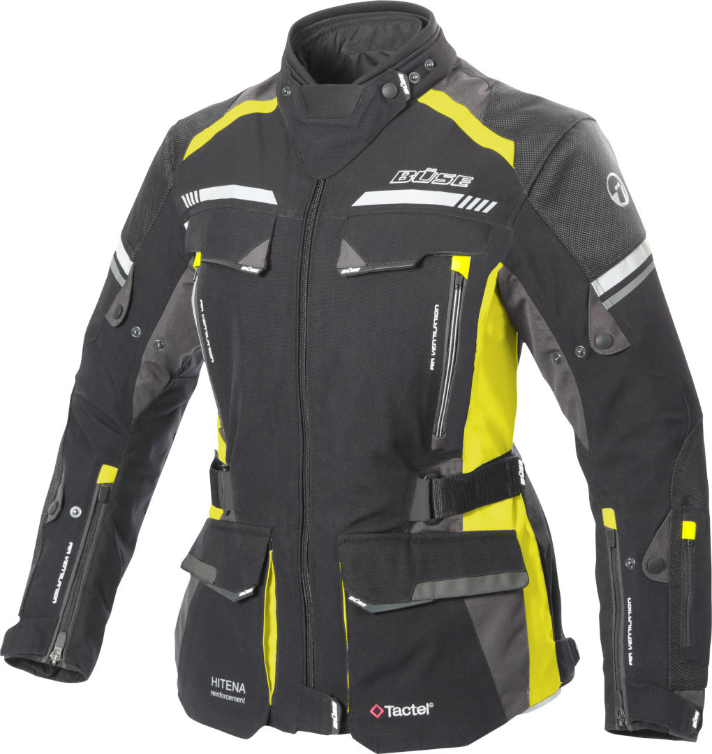 Büse Highland 2 Ladies Motorcycle Textile Jacket, black-grey-yellow, Size 36 for Women, black-grey-yellow, Size 36 for Women