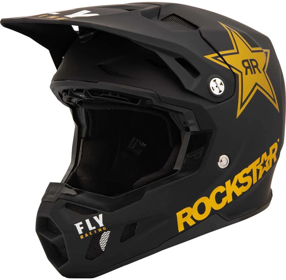 Fly Racing Men's Black Gold Formula Cc Driver Rockstar Motocross Helmet, Black-Gold, Size M For