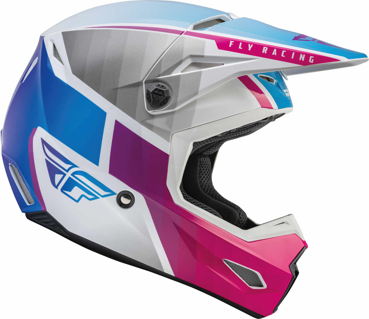 Fly Racing Kinetic Drift Motocross Helm, weiss-pink-blau, Größe S, weiss-pink-blau, Größe S