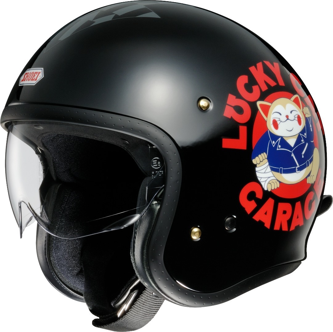 Image of Shoei J.O Lucky Cat Garage Casco Jet, nero-rosso, dimensione XS