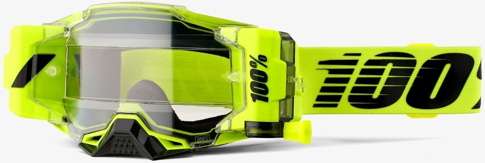 Men's Black Yellow 100% Armega Forecast Roll-Off Motocross Goggles, Black-Yellow For