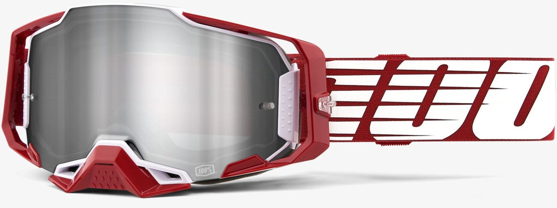 100% Armega Extra Oversized Motocross Goggles, white-red, white-red, Size One Size