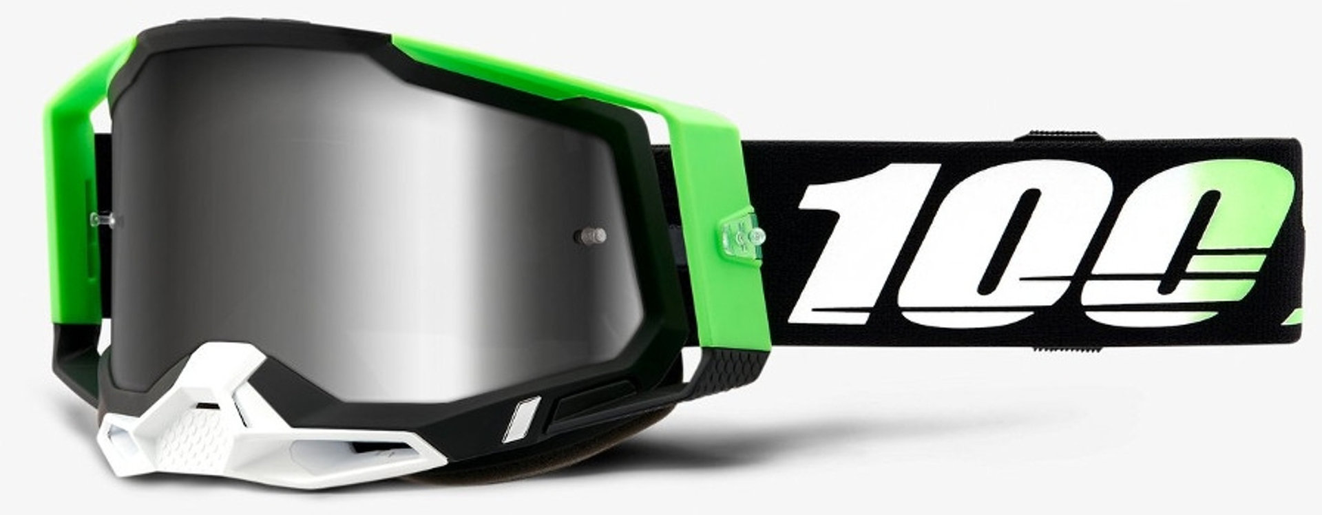100% Racefraft 2 Extra Kalkuta Motocross Goggles, black-white-green, black-white-green, Size One Size