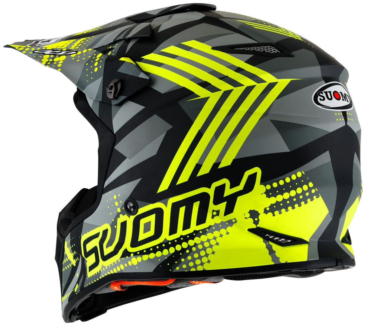 Side view of Suomy MX Speed Pro Sergeant Motocross Helmet, grey-yellow, Size M for Men