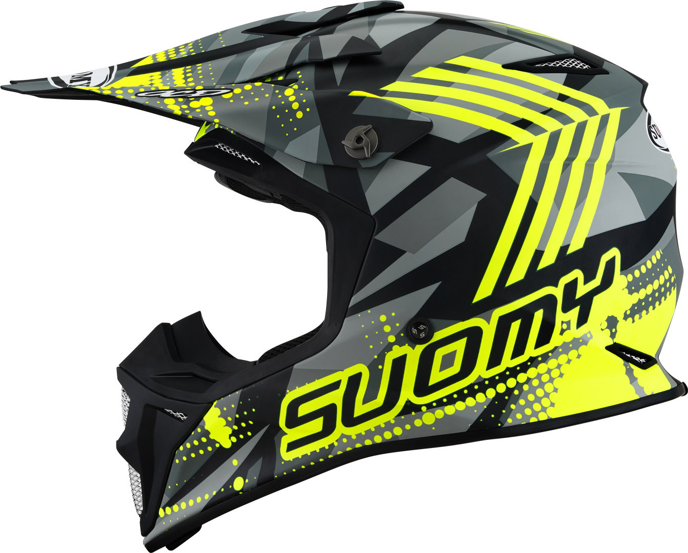 Side view of Suomy MX Speed Pro Sergeant Motocross Helmet, grey-yellow, Size M for Men