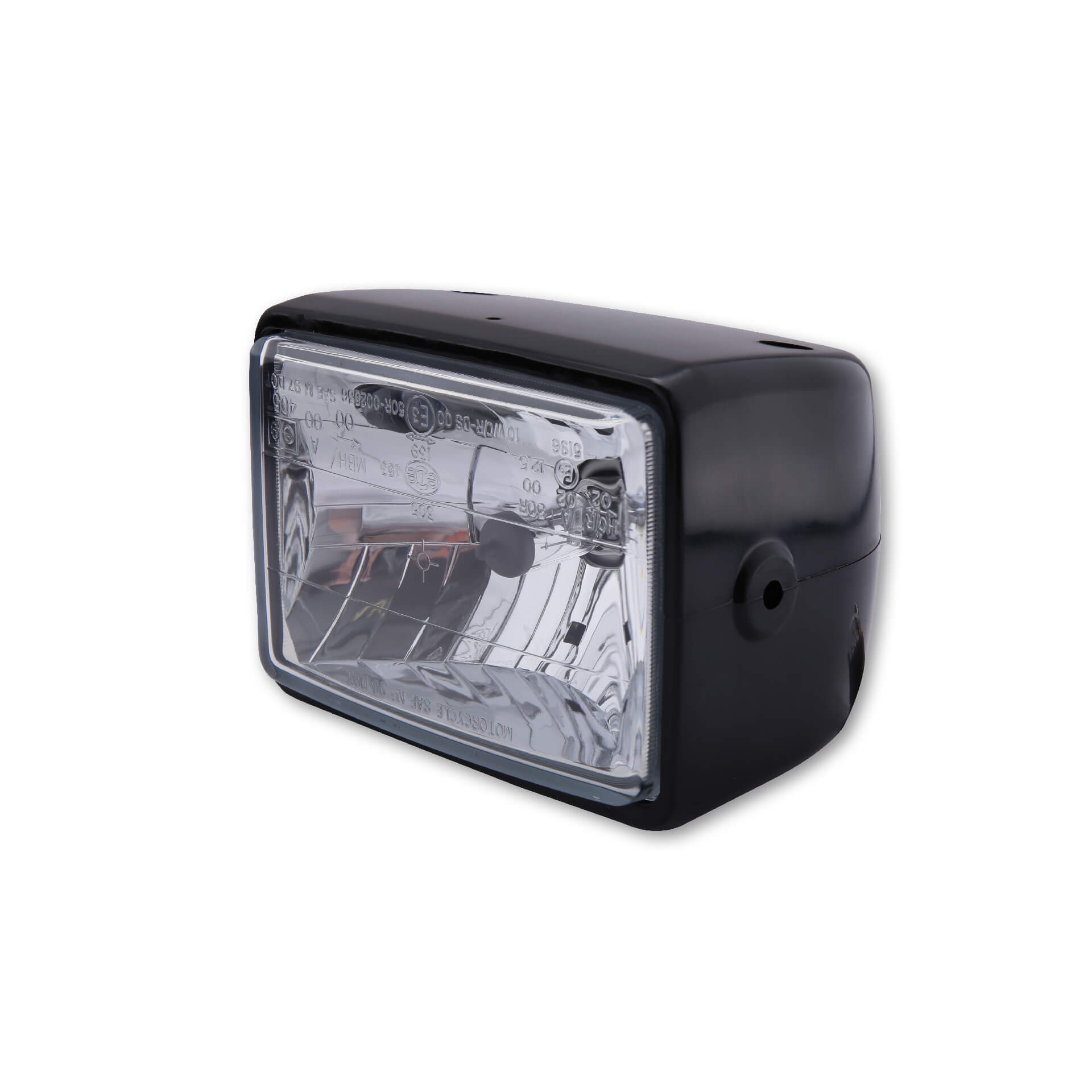 Rectangular headlight, side mounting, H4 12V 60/55W, ABS, black, black