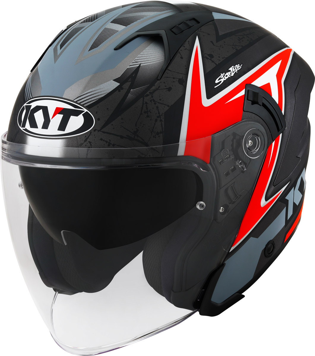 KYT NF-J Attitude Jet Helmet, black-red, Size M, black-red, Size M