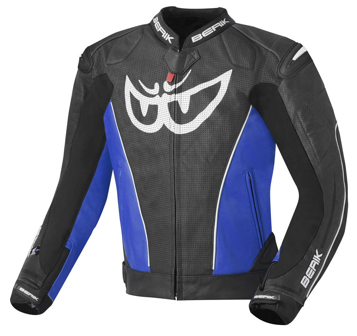 Berik Street Motorrad Lederjacke, schwarz-blau, Größe 52, schwarz-blau, Größe 52