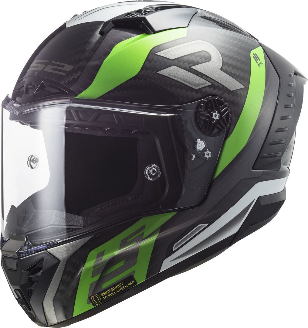 LS2 FF805 Thunder Supra Carbon Helmet, black-green, Size XS, black-green, Size XS