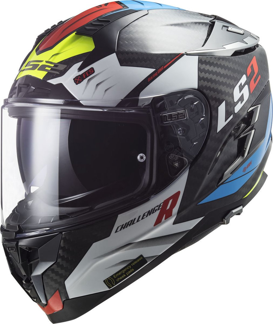 LS2 FF327 Challenger Sporty Carbon Helmet, black-white-red-green, Size XS, black-white-red-green, Size XS