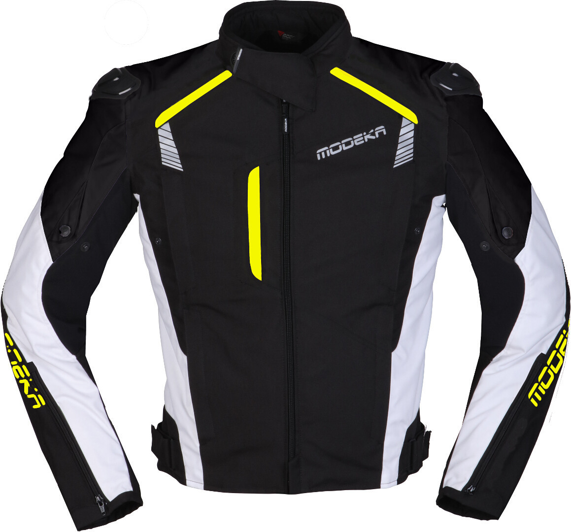 Modeka Lineos Motorcycle Textile Jacket, black-white-yellow, Size XS, black-white-yellow, Size XS