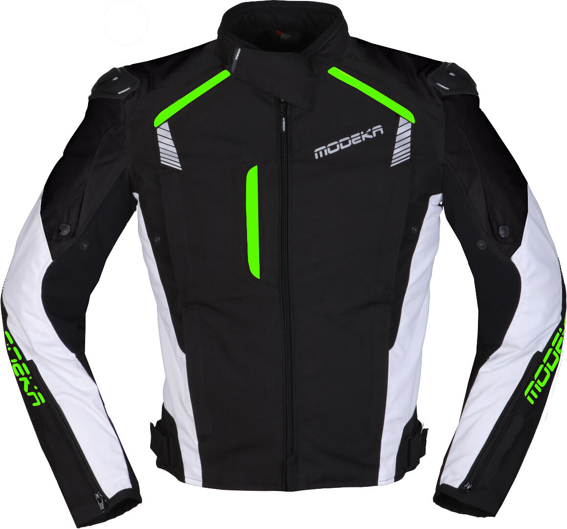 Modeka Lineos Motorcycle Textile Jacket, black-white-green, Size XS, black-white-green, Size XS