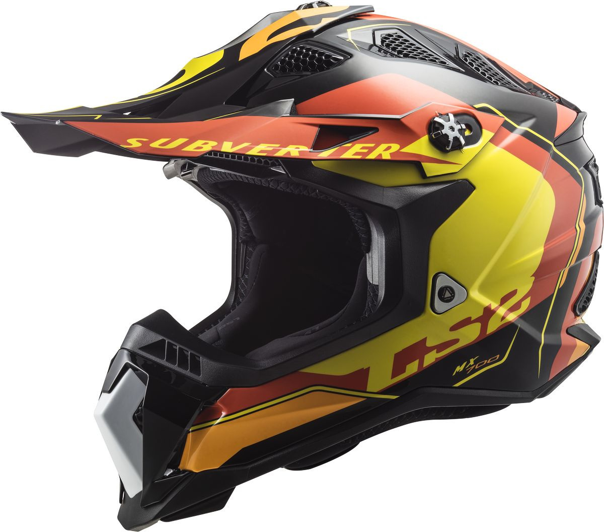 LS2 MX700 Subverter Evo Arched Motocross Helmet, black-red-yellow, Size XS, black-red-yellow, Size XS