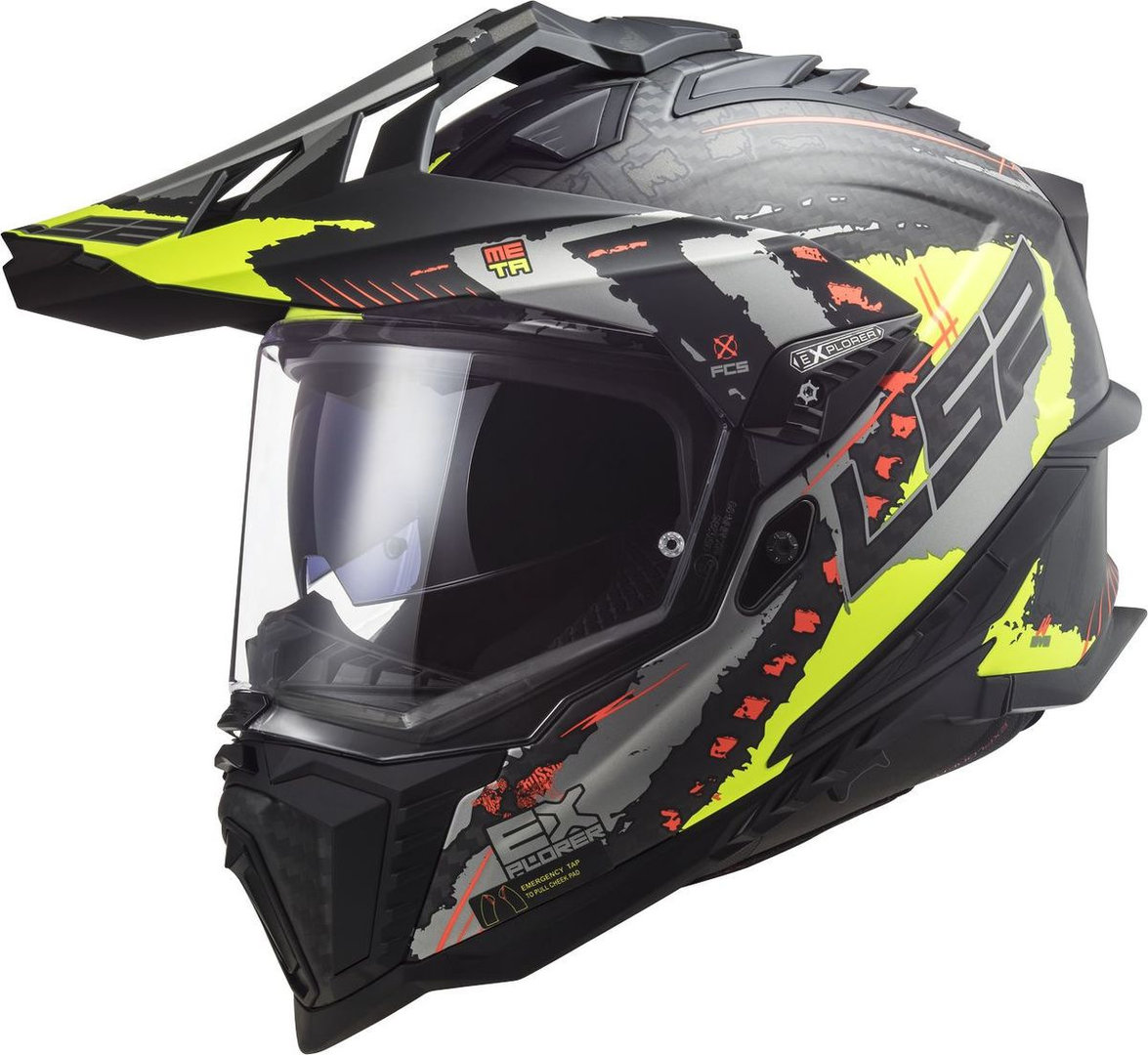 LS2 MX701 Explorer C Extend Carbon Motocross Helmet, black-yellow, Size S, black-yellow, Size S