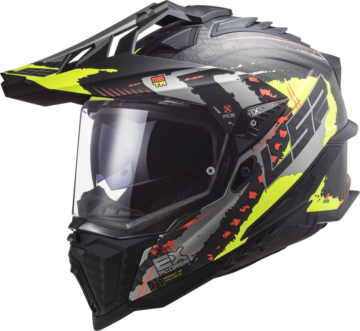 LS2 MX701 Explorer C Extend Carbon Motocross Helm, schwarz-gelb, Größe 3XL, schwarz-gelb, Größe 3XL