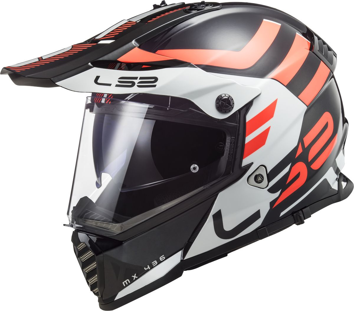 LS2 MX436 Pioneer Evo Adventurer Motocross Helmet, black-white-orange, Size 2XS, black-white-orange, Size 2XS