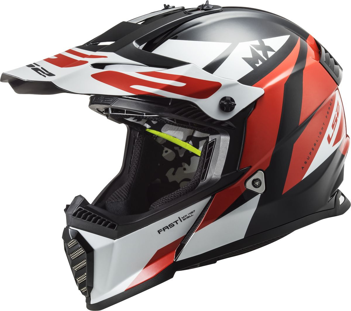 LS2 MX437 Fast Evo Strike Motocross Helmet, black-white-red, Size XS, black-white-red, Size XS