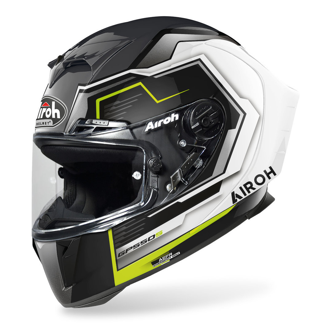 Airoh GP 550S Rush Helmet, black-white-yellow, Size S, black-white-yellow, Size S