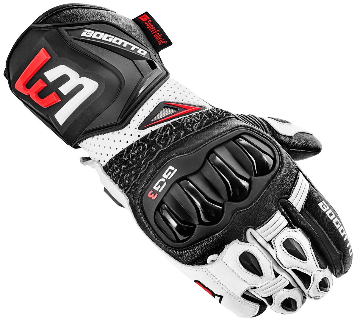 Bogotto Sugello Perforated Motorcycle Gloves, Black-White, Size S For Men