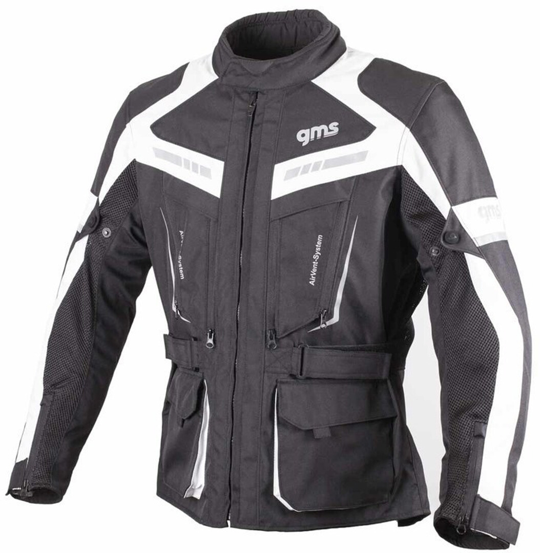 GMS Track Light Motorcycle Textile Jacket, black-white, Size XS, black-white, Size XS