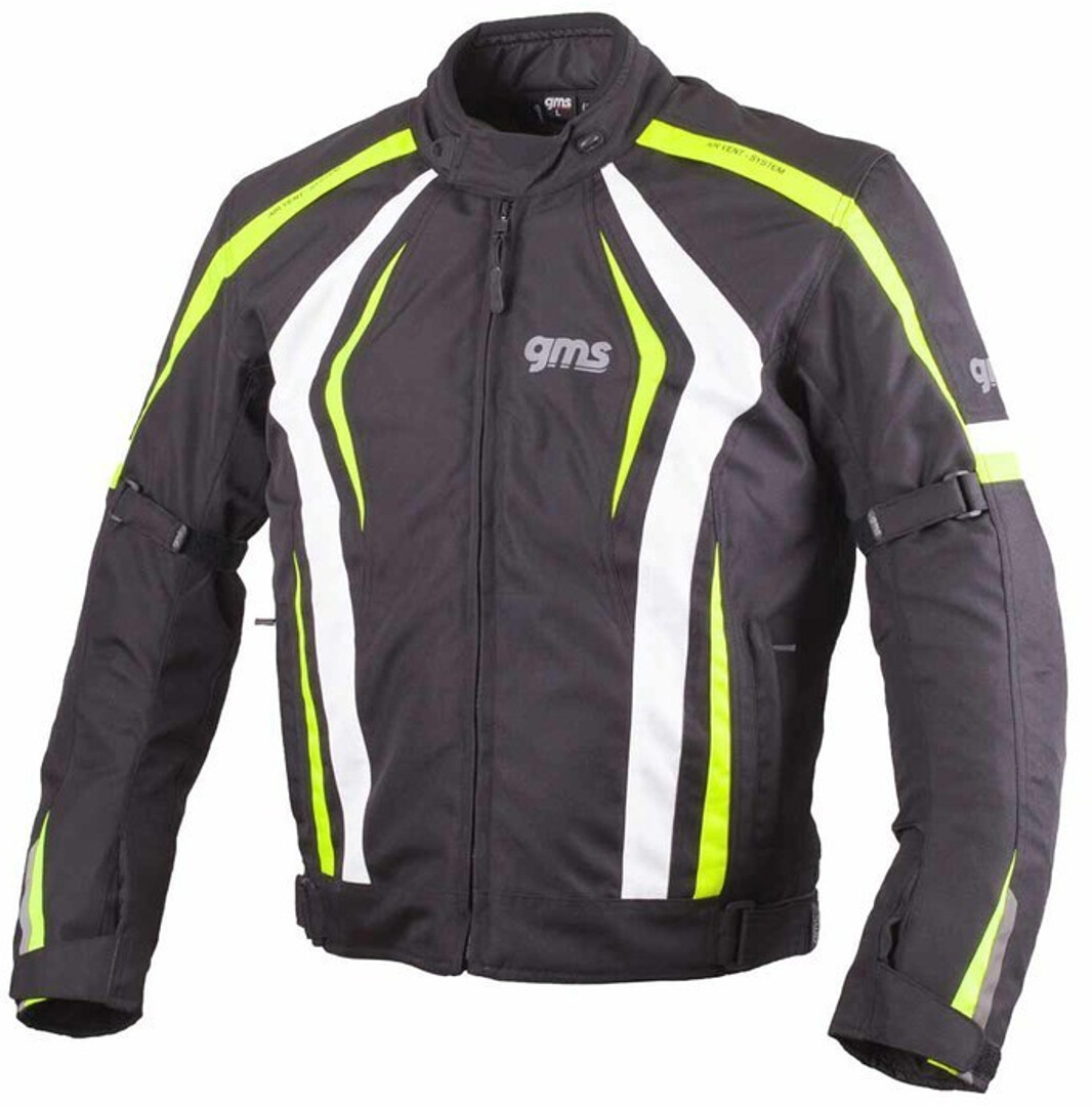 GMS Pace Motorcycle Textile Jacket, black-white-yellow, Size XS, black-white-yellow, Size XS
