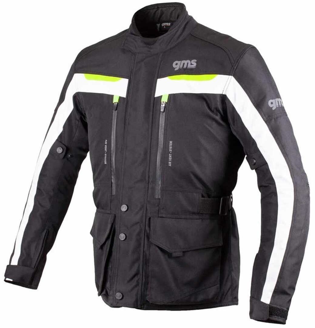 GMS Gear Motorcycle Textile Jacket, black-white-yellow, Size XS, black-white-yellow, Size XS